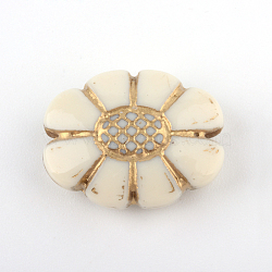 Flower Plating Acrylic Beads, Golden Metal Enlaced, Beige, 24.5x19x7mm, Hole: 2mm, about 290pcs/500g(PACR-Q102-09A)