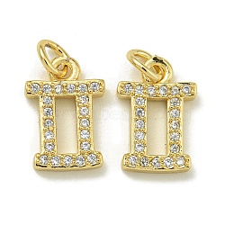 Rack Plating Brass Micro Pave Cubic Zirconia Pendants, Long-Lasting Plated, Lead Free & Cadmium Free, Constellations, Gemini, 11.5x7.8x2mm, Hole: 2.5mm(KK-K386-02E-G)