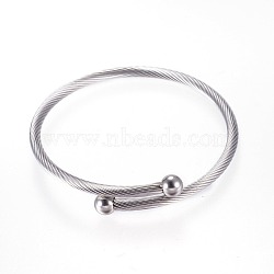 304 Stainless Steel Bangles, Torque Bangles, Stainless Steel Color, 50mm(2 inch)(X-BJEW-D431-01)