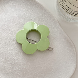 Acrylic Hair Barrettes, Frog Buckle Hairpin for Women, Girls, with Metal Clip, Flower, Light Green, 45mm(OHAR-PW0001-213A)