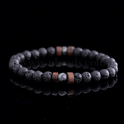 Natural Lava Rock Round Beads Stretch Stretch for Men Women, with Wood & Black Stone Beads(AE5007)