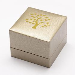 Plastic and Cardboard Ring Boxes, Printed Tree of Life, Rectangle, BurlyWood, 59x59x47mm(OBOX-L002-04)