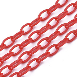 Opaque Acrylic Cable Chains, Horse Eye, Red, 13x8x2mm, 18.5 inch~19.29 inch(47~49cm)/strand(SACR-N010-001E)