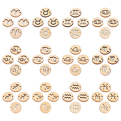 PandaHall Elite 192Pcs 12 Styles Unfinished Natural Poplar Wood Links Connectors, Laser Cut, Flat Round with 12 Constellation, 12 Constellations, 19.5x2.5mm, Hole: 2mm, 16pc/style, 192pcs /set(WOOD-PH0009-42)
