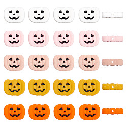 20Pcs 5 Colors Pumpkin Jack-O'-Lantern Halloween Food Grade Eco-Friendly Silicone Beads, Chewing Beads For Teethers, DIY Nursing Necklaces Making, Mixed Color, 21x27x8mm, Hole: 2mm, 4pcs/color(SIL-AR0001-10)