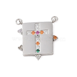 Stainless Steel Micro Pave Colorful Cubic Zirconia Pendants, Cross, 22x20x2mm, Hole: 1.8mm(STAS-S121-01A-P)