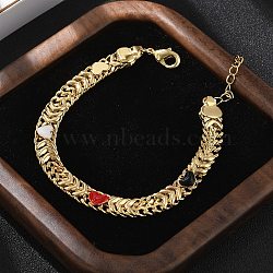 Brass Enamel Heart Links Bracelets for Women, Cadmium Free & Lead Free, Rack Plating, Real 18K Gold Plated, 6-7/8x1/4 inch(17.5x0.7cm)(BJEW-B125-07G)