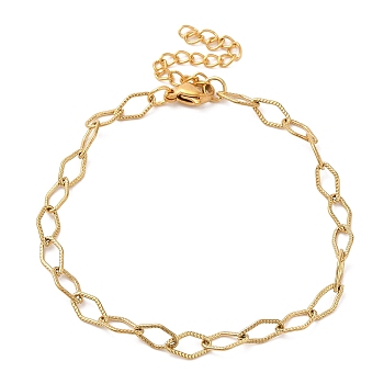 304 Stainless Steel Chain Bracelet for Women, Golden, Rhombus, 7-1/2 inch(18.9cm), Link: 9x5mm