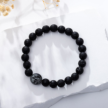 Natural Lava Rock Stretch Bracelet with Tree of Life