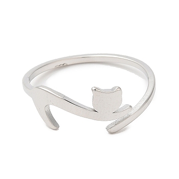 304 Stainless Steel Cat Adjustable Ring for Women, Stainless Steel Color, Inner Diameter: 16.6mm