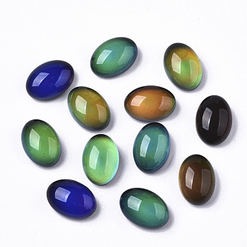 Translucent Glass Cabochons, Color will Change with Different Temperature, Flat Oval, Black, 14.5x10x6.5mm