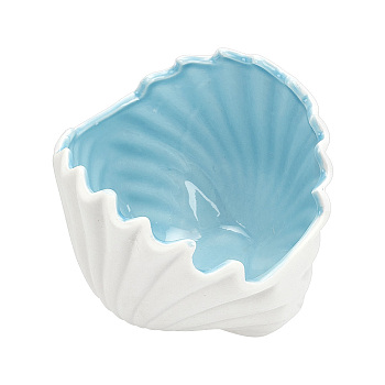 Porcelain Ashtray Decorations, Home Office Tabletop Decoration, Shell Shape, Light Blue, 113x130x99mm, Inner Diameter: 114x102mm