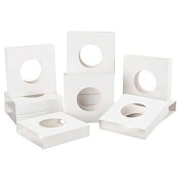 Square Cardboard Gift Boxes, for Floating Display Frame Stand, with Hollow Window, White, Round Pattern, 9x9x2cm, Unfold: 11x9x0.1cm, Round: 4.5cm