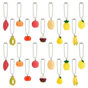 AHADERMAKER 2 Sets Resin Keychain with Bead Ball Chain, Fruit Theme Pendant Keychain, Mixed Color, 65~85mm, 11pcs/set