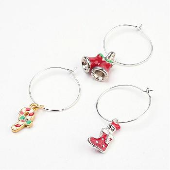 Alloy Enamel Wine Glass Charms, Christmas Style, with Brass Hoops, Mixed Color, 23mm