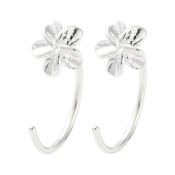 999 Sterling Silver Pull Through Earrings, Silver, Flower, 12.5x5.5mm