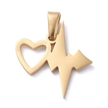 304 Stainless Steel Pendants, Heartbeat with Heart, Golden, 19x18x1.5mm, Hole: 6x3mm