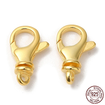 925 Sterling Silver Lobster Claw Clasps, with 925 Stamp, Golden, 16x10x5mm, Hole: 1.8mm