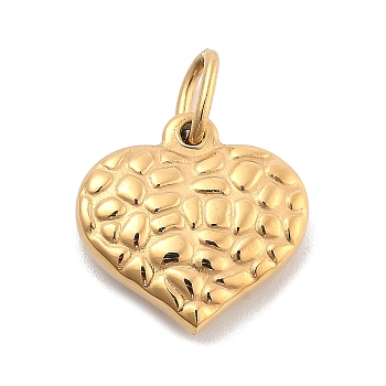 Ion Plating(IP) 304 Stainless Steel Charms, Heart, Texture, Real 14K Gold Plated, 15x15x4mm, Hole: 5x2.5mm