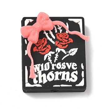 Silicone Beads, Rose Flower with Bowknot, Focal Beads, Black, 30x25x12mm, Hole: 2.1mm