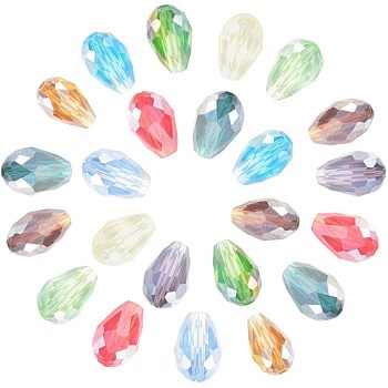 AB-Color Plated Glass Beads, Faceted, teardrop, Mixed Color, 11~12x8mm, Hole: 1mm, 200pcs/box