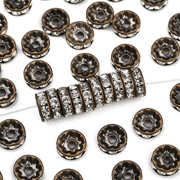 Brass Rhinestone Spacer Beads, Grade AAA, Straight Flange, Nickel Free, Antique Bronze Metal Color, Rondelle, Crystal, 10x4mm, Hole: 2mm