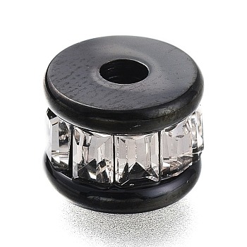 304 Stainless Steel Beads, with Crystal Rhinestone, Column, Electrophoresis Black, 8x6mm, Hole: 2mm