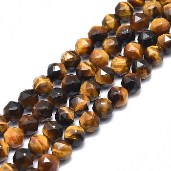 Natural Tiger Eye Beads Strands, Faceted, Round, 8mm, Hole: 1.2mm, about 46~48pcs/strand, 15.59 inch(39.6cm)