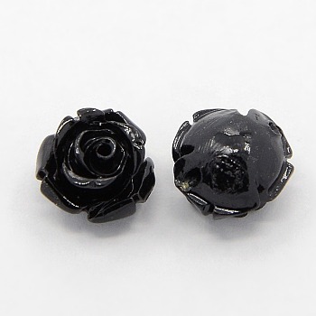 Synthetic Coral 3D Flower Rose Beads, Dyed, Black, 14~15x9mm, Hole: 1.5mm