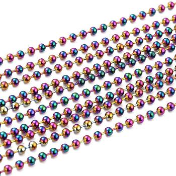 Ion Plating(IP) 304 Stainless Steel Ball Chain Necklaces, with Ball Chain Connectors, Rainbow Color, 23.62 inch(60cm), Beads: 2.4mm
