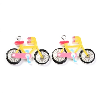 Resin Pendants, with Platinum Iron Loop, Bicycle, Colorful, 24.5x34.5x4mm, Hole: 2mm