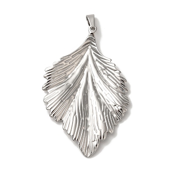 Non-Tarnish 304 Stainless Steel Big Pendants, Leaf Charm, Stainless Steel Color, 61.5x39.5x5mm, Hole: 3.5mm