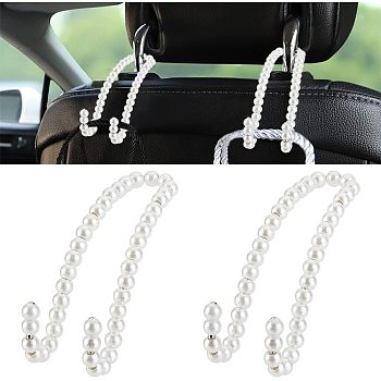 2Pcs Multi-Function Alloy Hook Hangers, with ABS Plastic Pearl Beads & Glass Crystal Rhinestones, for Home, Car Seat Storage Organizer, Silver, 115x39x7.5mm