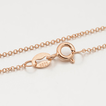 Sterling Silver Rolo Chain Necklaces, with Spring Ring Clasps, Thin Chain, Rose Gold, 16 inch, 1mm