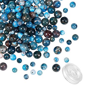 Grade AB Natural Apatite Round Beads for DIY Bracelet Making Kit, with 1 Roll Elastic Thread, Beads: 6mm, Hole: 1mm, 100pcs/set