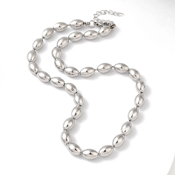 304 Stainless Steel Rice Beads Necklace for Women, Stainless Steel Color, 14.57 inch(37cm)