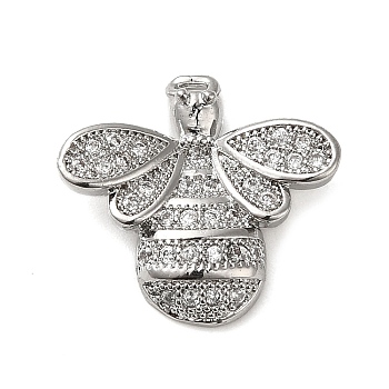 Brass Micro Pave Clear Cubic Zirconia Pendants, Butterfly, 16.5x17x4mm, Hole: 1mm