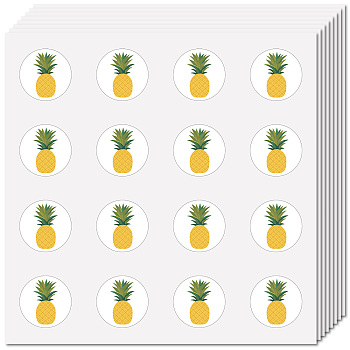 8Pcs Plastic Waterproof Self-Adhesive Picture Stickers, Round Dot Cartoon Decals for Kid's Art Craft, Pineapple, 150x150mm, Sticker: 25mm, 8 pcs/set