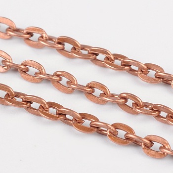 Iron Cable Chains, Unwelded, with Spool, Flat Oval, Cadmium Free & Nickel Free & Lead Free, Red Copper, 4x2.7x0.7mm, about 328.08 Feet(100m)/roll