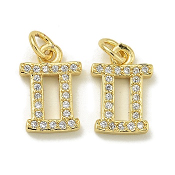 Rack Plating Brass Micro Pave Cubic Zirconia Pendants, Long-Lasting Plated, Lead Free & Cadmium Free, Constellations, Gemini, 11.5x7.8x2mm, Hole: 2.5mm