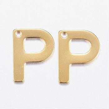 304 Stainless Steel Charms, Letter, Initial Charms, Real 18k Gold Plated, Letter.P, 11x6~12x0.8mm, Hole: 1mm