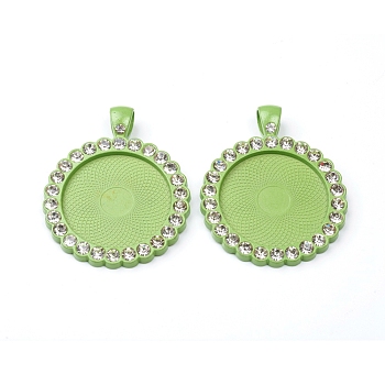 Alloy Pendant Cabochon Settings, Plain Edge Bezel Cups, with Crystal Rhinestone, Flat Round, Spring Green, Tray: 25mm, 43x34x3mm, Hole: 4.5x6.5mm