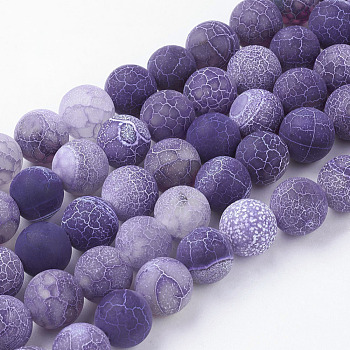 Natural Crackle Agate Beads Strands, Dyed, Round, Grade A, Purple, 10mm, Hole: 1mm, about 39pcs/strand, 14.9 inch