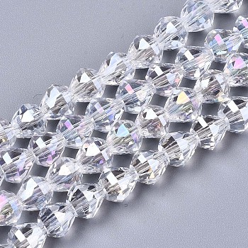 Electroplate Glass Beads Strands, AB Color Plated, Faceted, Teardrop, Clear AB, 8x8mm, Hole: 1.4mm, about 80~82pcs/strand, 24.41~25.19 inch(62~64cm)