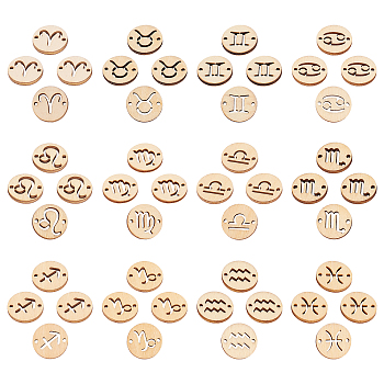 PandaHall Elite 192Pcs 12 Styles Unfinished Natural Poplar Wood Links Connectors, Laser Cut, Flat Round with 12 Constellation, 12 Constellations, 19.5x2.5mm, Hole: 2mm, 16pc/style, 192pcs /set