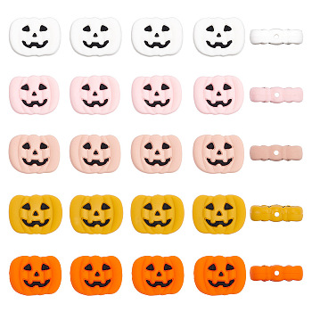 20Pcs 5 Colors Pumpkin Jack-O'-Lantern Halloween Food Grade Eco-Friendly Silicone Beads, Chewing Beads For Teethers, DIY Nursing Necklaces Making, Mixed Color, 21x27x8mm, Hole: 2mm, 4pcs/color