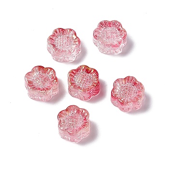 Electroplated Glass Beads, with Gold Foil, Sunflower, for Jewelry Making, Cerise, 12.5x11.5x6mm, Hole: 1mm