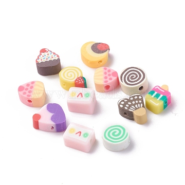 Handmade Polymer Clay Beads, Sweet Food Shape, Mixed Color, 8~12x8~10x5mm, Hole: 1.6mm(X-CLAY-I010-01)