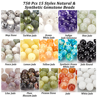 nbeads 750pcs 15 styles perles de pierres précieuses naturelles et synthétiques(G-NB0003-89)-2