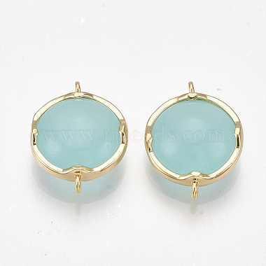 Real 18K Gold Plated PaleTurquoise Flat Round Brass Links